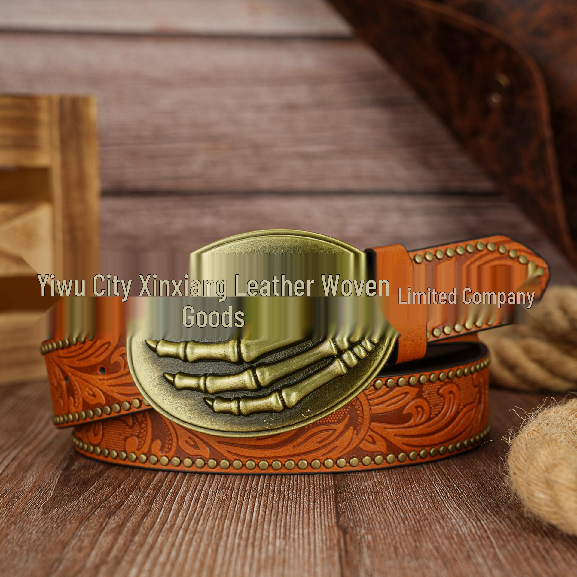 Retro Oval Skull Palm Zinc Alloy Unisex PU Leather Belt 120cm жёлтый