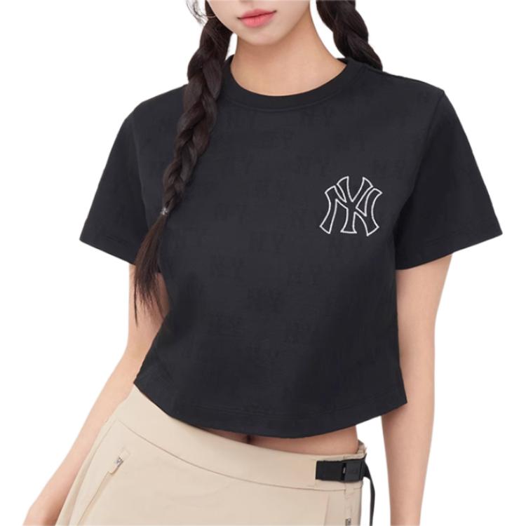 MLB Summer Breathable High-Value Letter Jacquard Round Neck Short Sleeve T-Shirt Women tops Black 3FTSM0153-50BKS