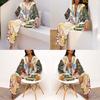 Spring New Women's Fashion Set, Casual Printed V-neck Shirt + Wide Leg Pants, European American Style Outfit for Women