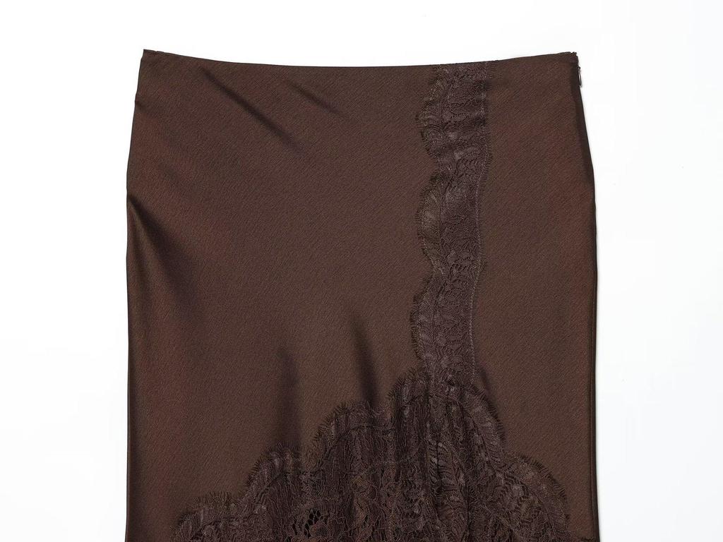 2026 European Style Women's Mid-Length Lace Silk Satin Skirt