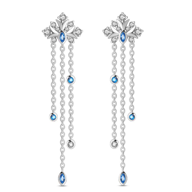 New Tassel Earrings 925 Silver Butterfly Snowflake Star Moon Tassel Ear Studs For Women Fine Engagement Birthday Jewelry Gifts