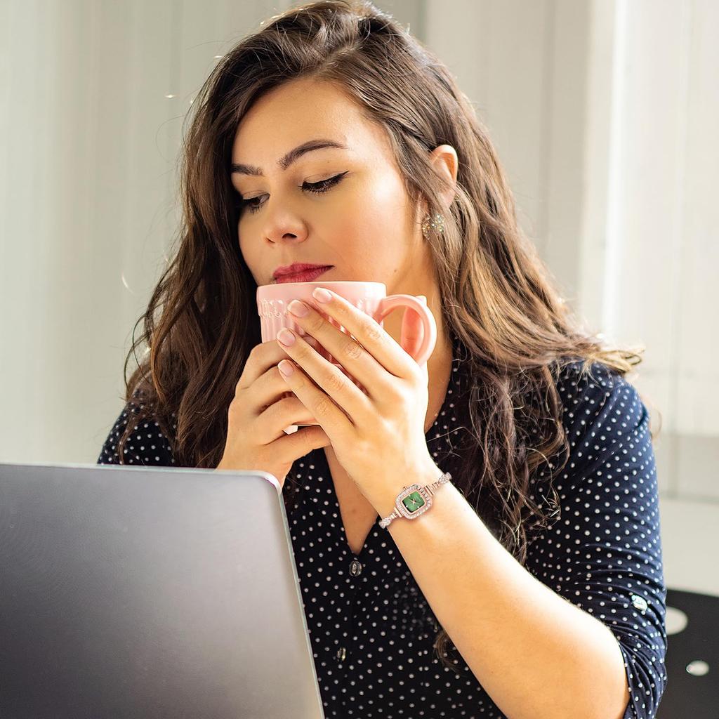Cute Square Bangle Analog Bracelet with Adjustable Length Perfect for White or as a Gift for Her Women's Watch Waterproof, Display, Diamonds, Green,