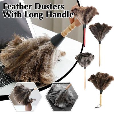Anti Static Genuine Ostrich Feather Duster Wooden Handle Brush Clean 2024