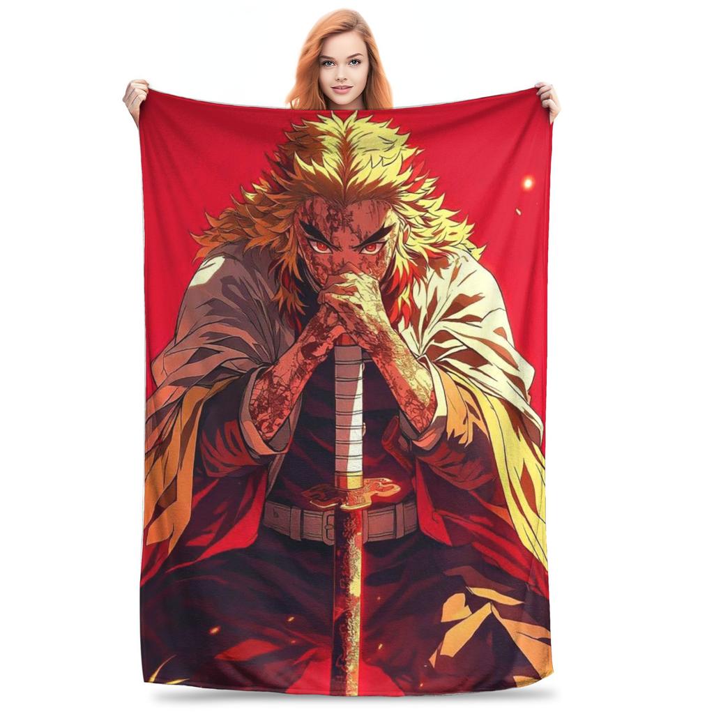 Demon Slayer Flame Hashira Kyojuro Rengoku Anime Blankets Flannel Throw Blanket for Couch Bedding Outdoor Throws Bedspread Quilt