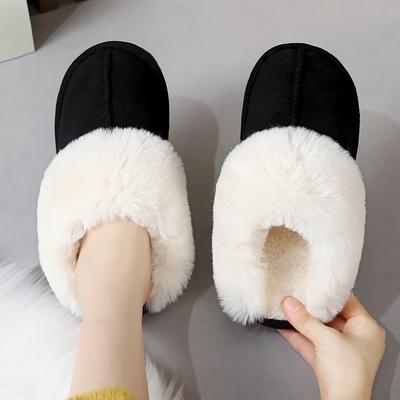Solid Color Home Warm Slippers, Soft Sole Platform Plush Lined Backless Shoes, Round Toe Indoor Fluffy Shoes