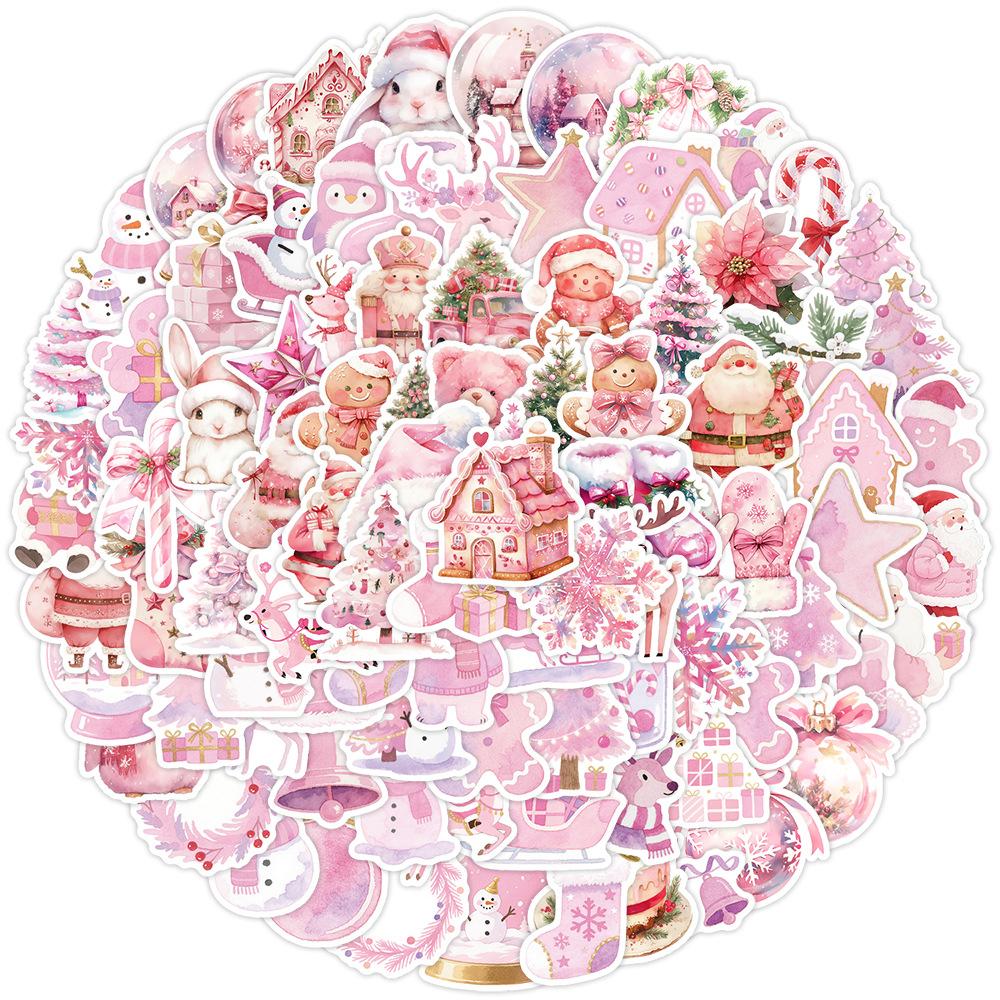 10/30/50/100pcs Kawaii Pink Christmas Santa Claus Stickers Aesthetic Decals DIY Skateboard Guitar Cute Cartoon Sticker for Gift