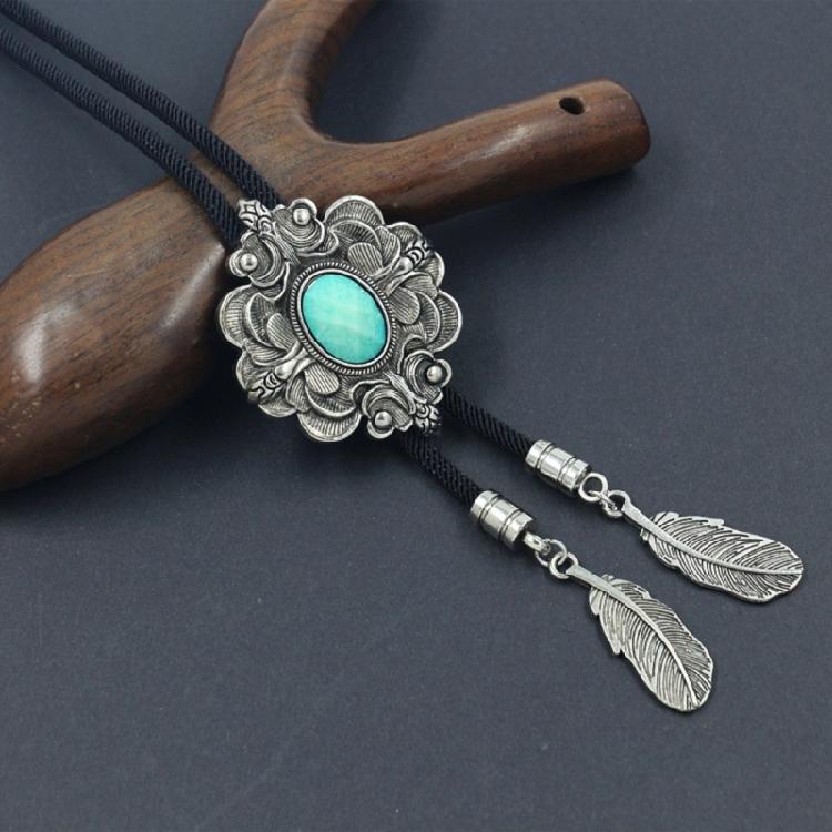 Unique Flower Necktie Braided Cord Alloy Engraving Stone Charm Neck Jewelry Tie Unisex Necklace Rodeos