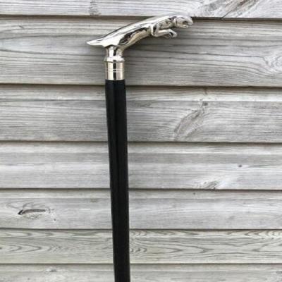 Bastone da passeggio vittoriano con manico in ottone giaguaro in legno argento antico vintage Royal Handicraft