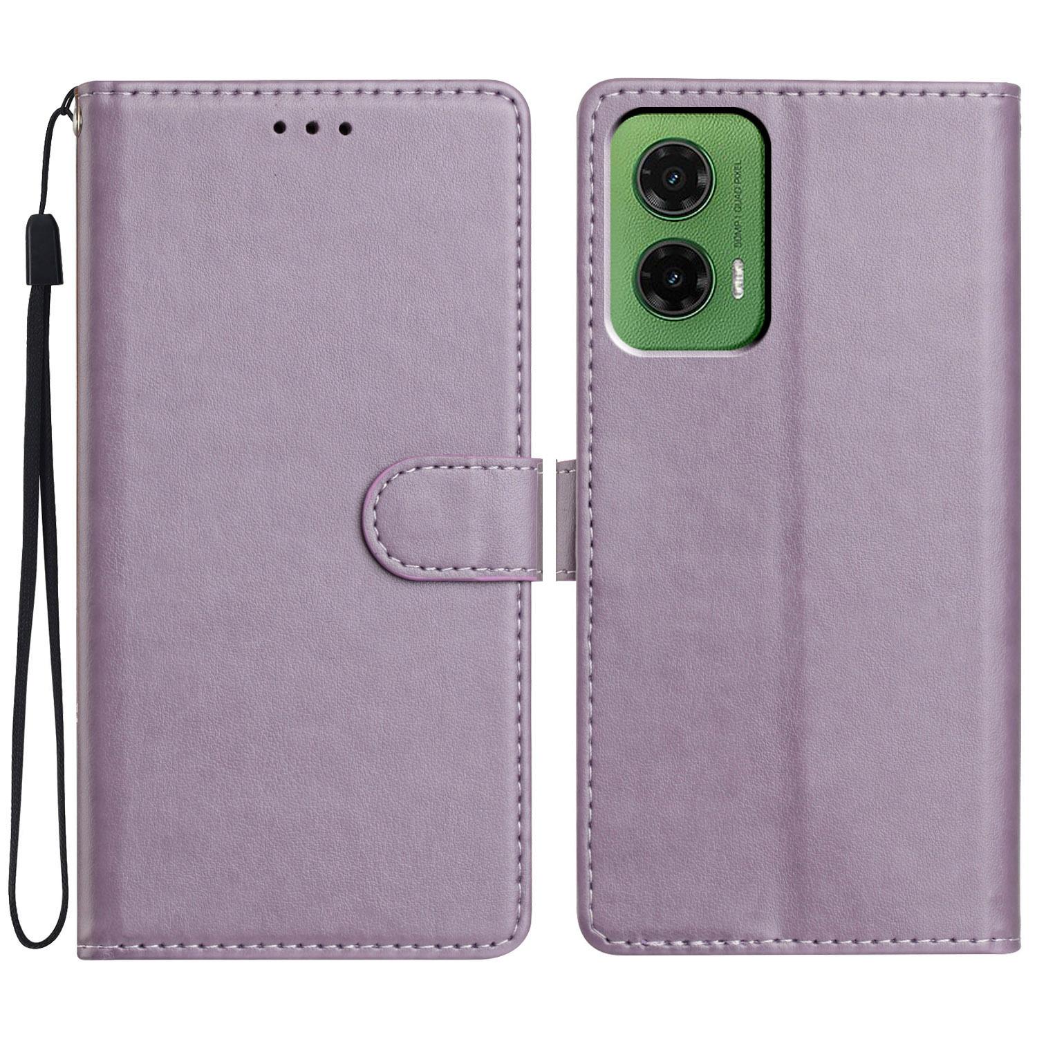 

For Motorola Moto G35 5G Leather Case Wallet Stand Phone Cover with Handy Strap Purple