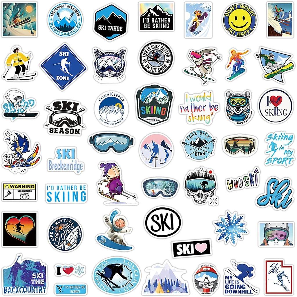 Winter ski sticker pack 50 pieces colorful ski cartoon stickers ski helmet stickers for flask, water bottle,vinyl waterproof graffiti decals for kids