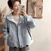 2025 Spring-Autumn Hooded Petite Windbreaker Jacket - Loose, Versatile, and Stylish Workwear Top