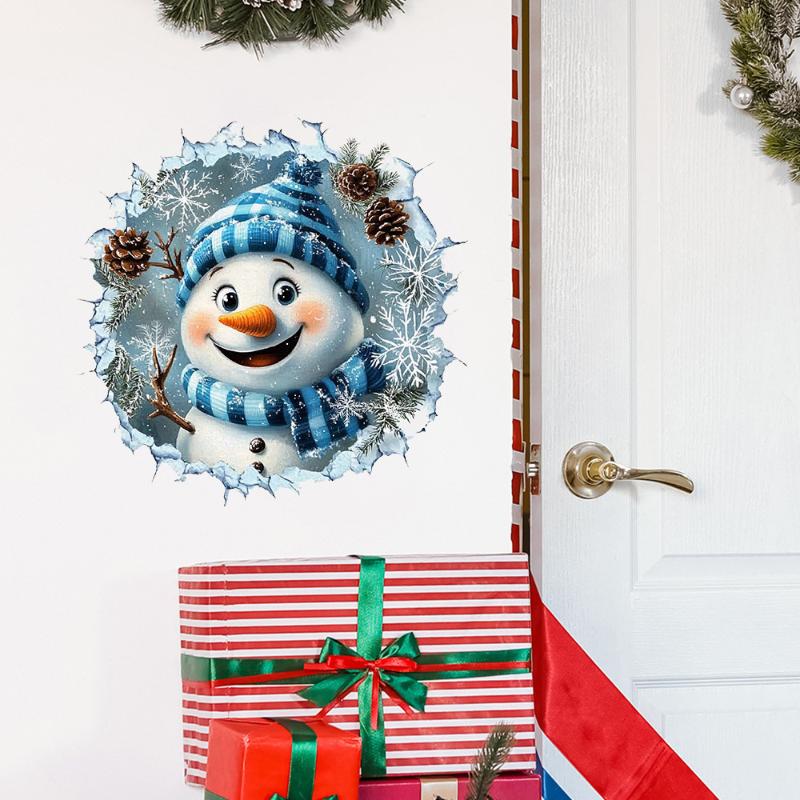 3D Snowman Wall Decal Self-Adhesive Wall Sticker For Living Room Bedroom And Hallway Decoration