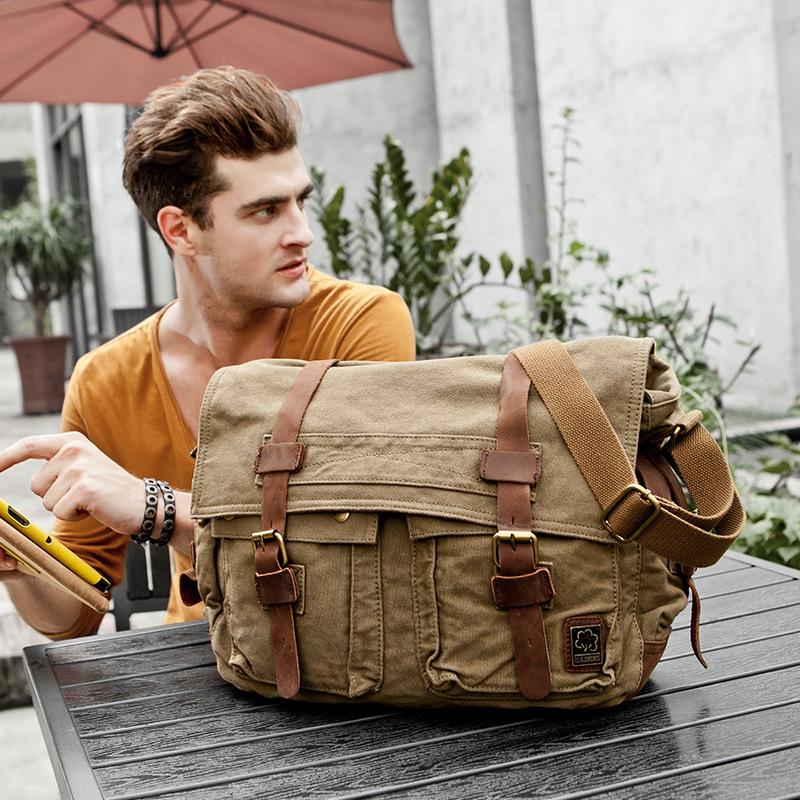 Seven-Color Cotton, Mailman Messenger Bag, Men'S Tide Plus Size 17-Inch Computer Bag, Outdoor Leisure Shoulder Canvas Bag.