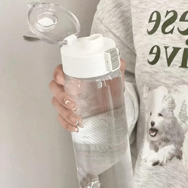 1pcs Portable Water Cup Sports Fitness Large Capacity Plastic Cup Transparent Cup Outdoor Travel Office Essential Water Bottle