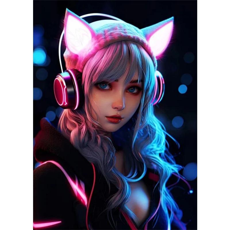 

Неоновые аниме-кошки-девушки, постеры, принты, картины на холсте, манга, неоновые картины на холсте для современного дома, спальни для девочек, игровой декор 21cm×30cm NoFrame