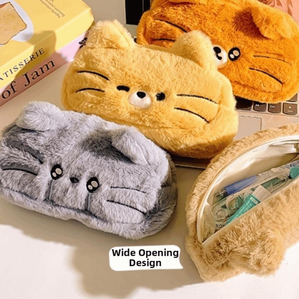 Kawaii Plush Cat Pencil Case Funny Cat Stationery Storage Bag Cat Pencil Pouch  Student Stationery