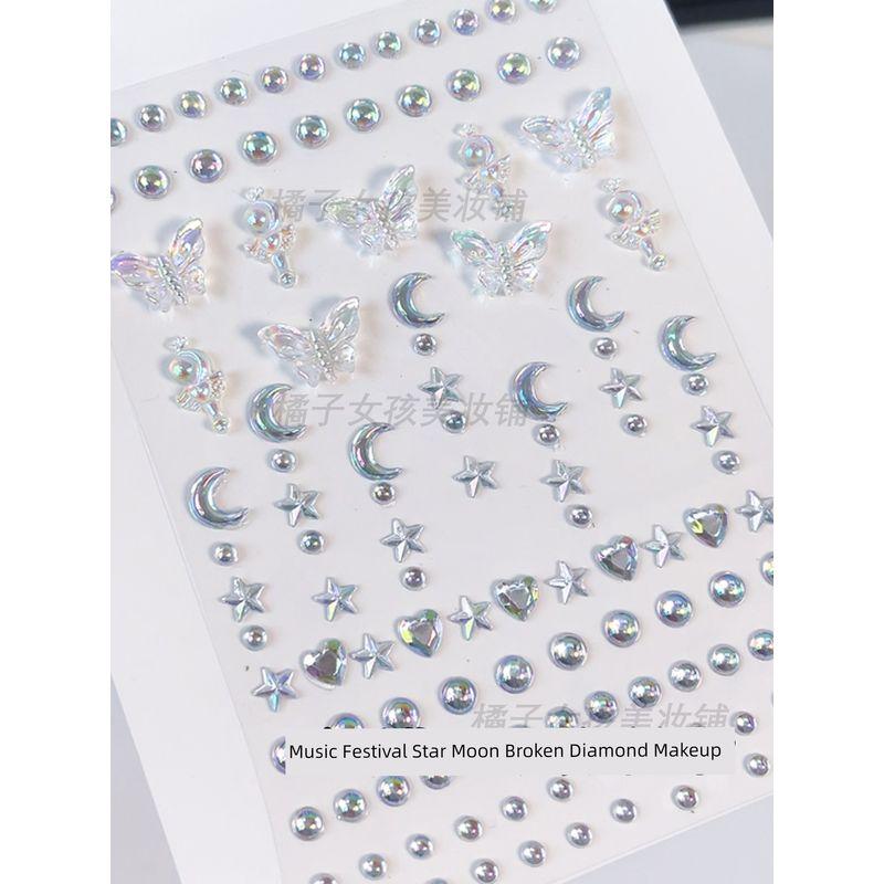 Music Festival Makeup Face Pasters Butterfly Ornament Star Moon Stick-on Crystals Concert Face Sticker Ornament Ornament Rhinestone Bright Diamond