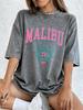Malibu Beach Druck gewaschene T-Shirts Damen Baumwolle Kurzarm Tops Street Rundhals Oversized T-Shirts Hip Hop Trend Kleidung