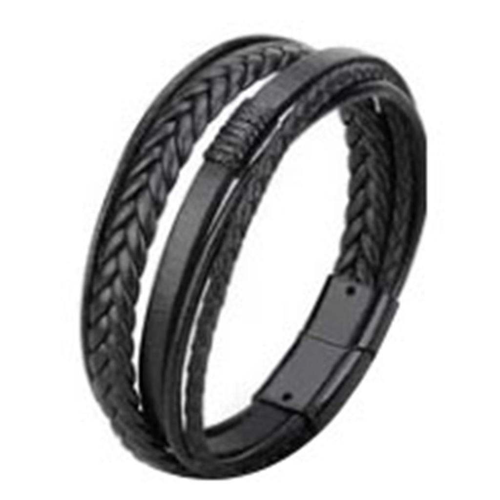 PU Leather Braided Bracelet Men Black Simple Fashionable Alloy Buckle Woven Bracelet Jewelry Accessory