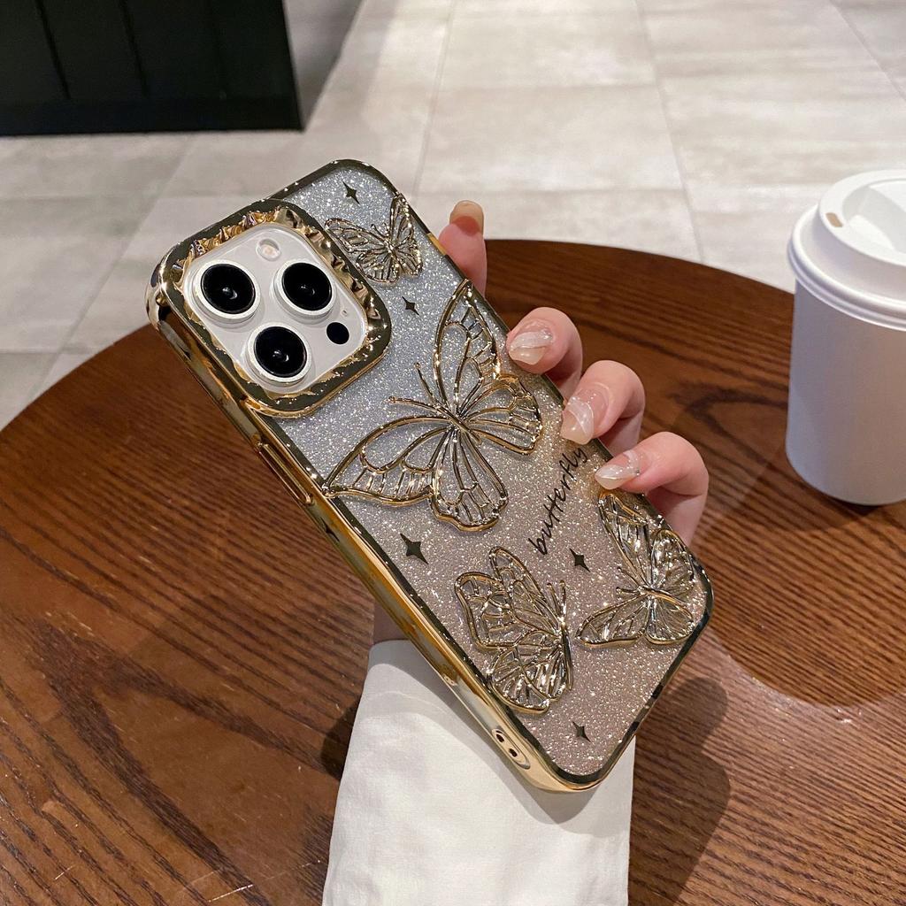 The Iphone16 Pleated Three-dimensional Butterfly Is Suitable for The Apple 15promax Phone Case with A Gradient Glitter Soft Cover