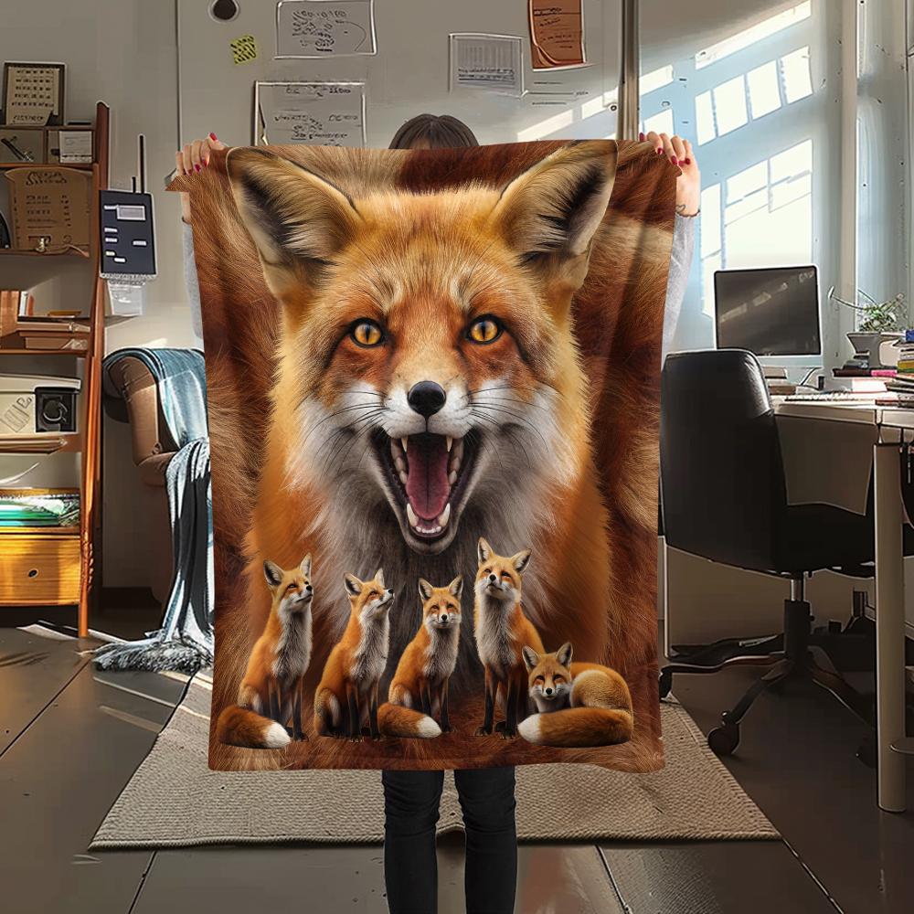 1Pc Fox and Sloth Print Flannel Blanket, High quality Comfortable for All Seasons, Home Decor, Warmth and Comfort, Perfect for Gifts
