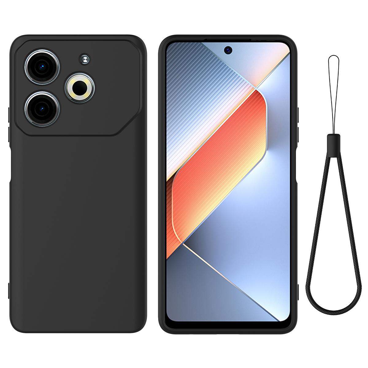 

Для TECNO Pova 6 Neo Чехол Противоударный Жидкий Силиконовый Чехол для Телефона с Ремешком Black