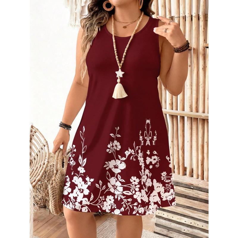 Neues Sommerkleid für Damen mit Blumenprint, Rundhalsausschnitt, Lockerer Schnitt, Modisch, Ärmellos, Einteiler