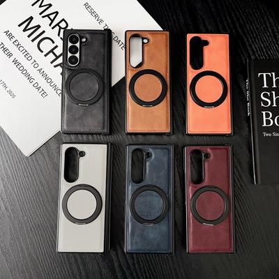 Luxury Leather Magnetic Bracket Phone Cover For Samsung Galaxy Z Fold6 Fold5 Fold4 Fold3 Shockproof Wireless Charge 3pcs Folding Case