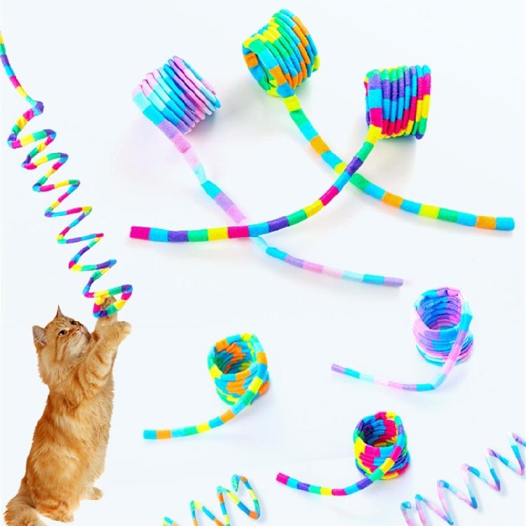 Interactive Colorful Rainbow Striped Plush Telescopic Spring Cats Toy Make Curiosity and Provide Hour of Entertainment