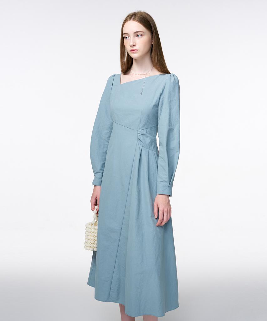 Etmont Unbalance Line Pintuck Dress Grayish Blue