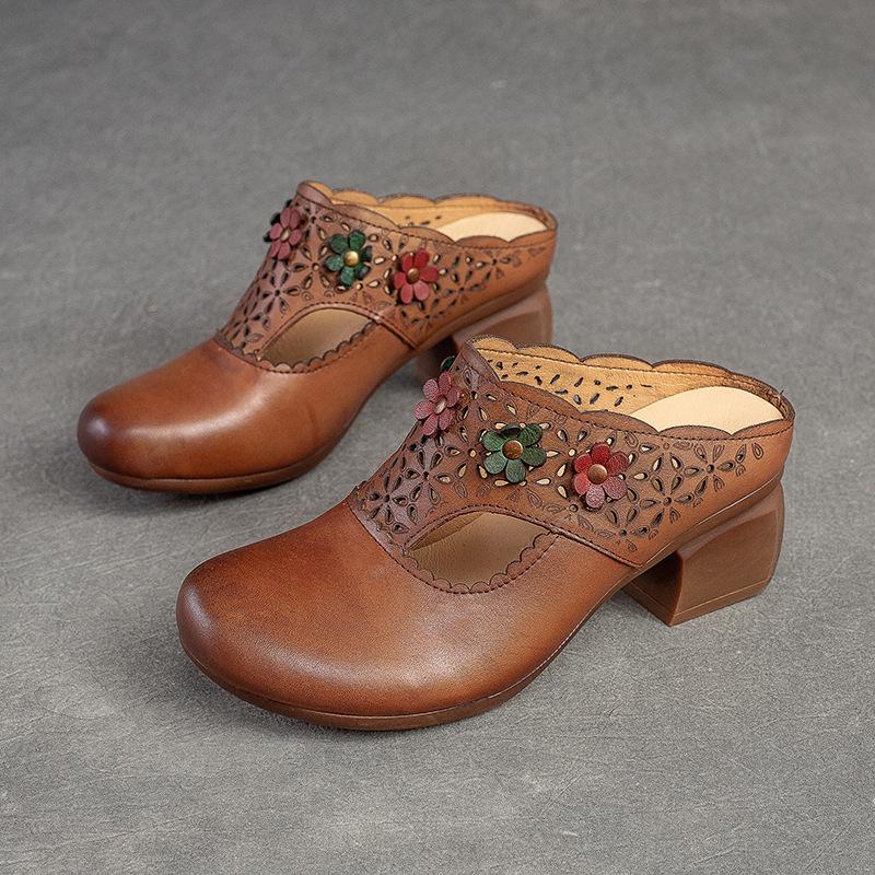 

Johnature/тапочки на среднем каблуке с цветочным принтом в этническом стиле. Лето 2023, новые удобные универсальные женские туфли с круглым носком в стиле ретро, ​​шлепанцы на открытом воздухе 40 красно-коричневый