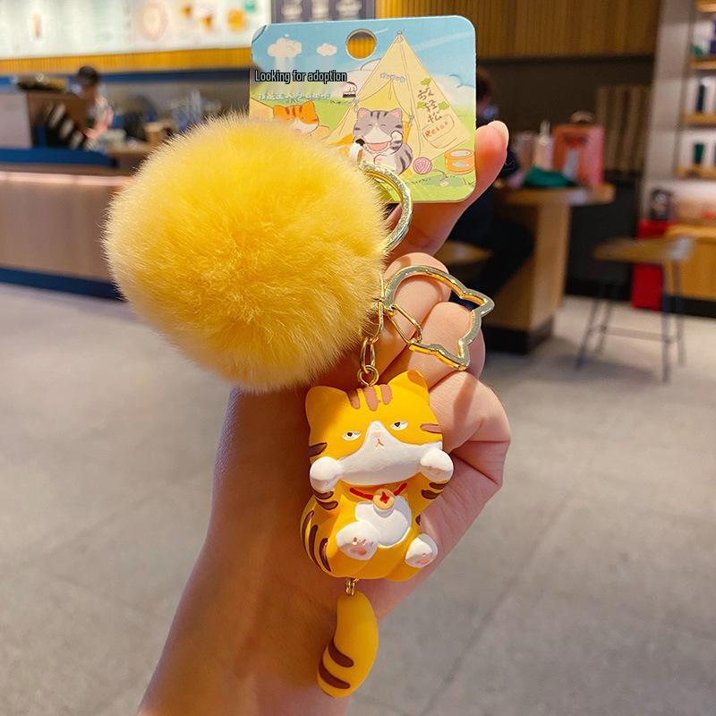 

Energetic Cat Keychain: Trendy Sticky Rice Ball Accessory for Backpacks & Car Keys