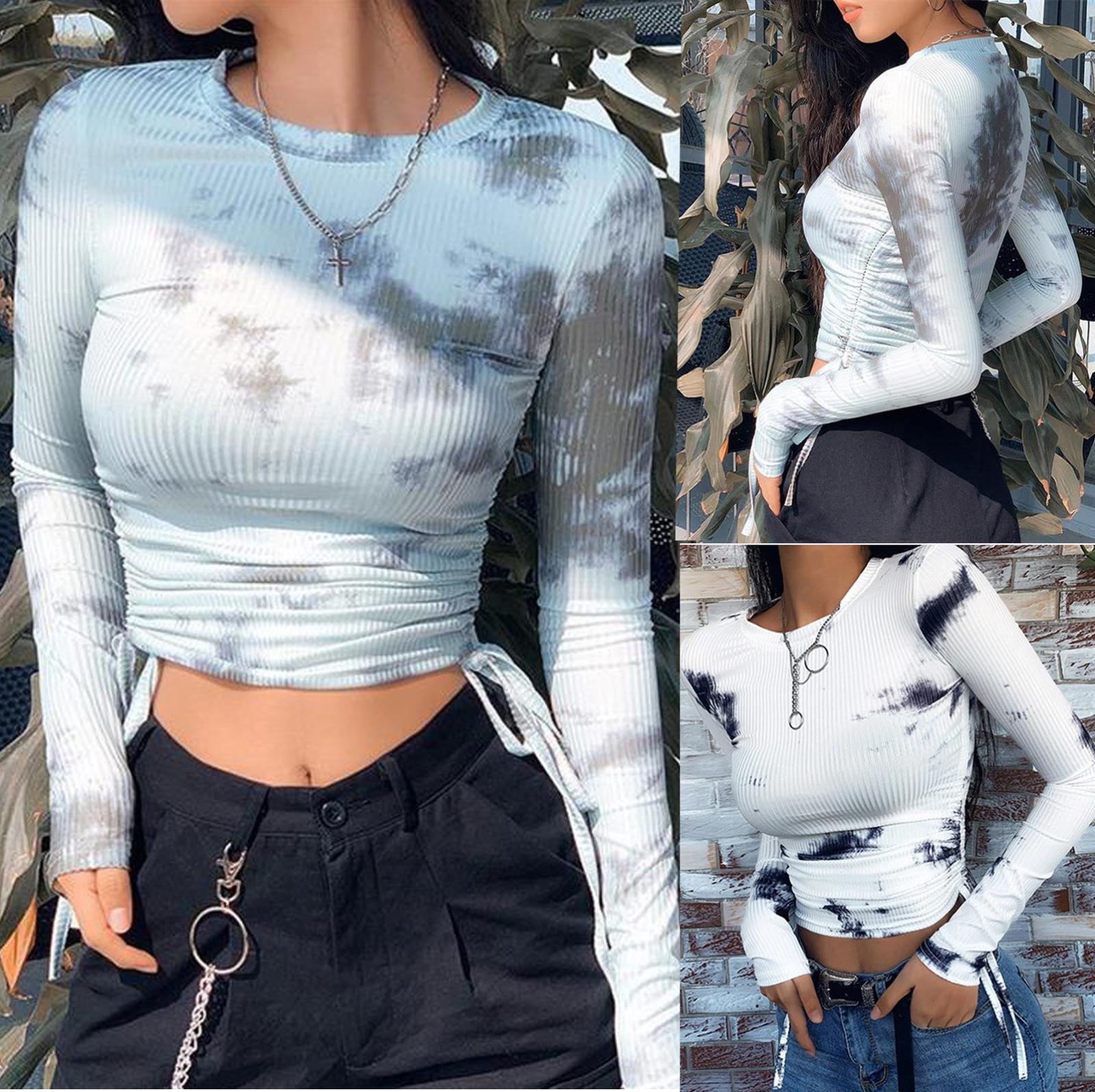 

Women Spring Summer Sexy Tie Dyed Fashion Gradient Long Sleeve Casual Top