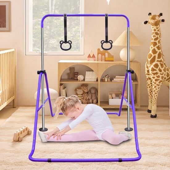 Sbarra da Ginnastica per Bambini, Altezza Regolabile da 88,9-129,54 Cm, Comoda per la Conservazione, Antiscivolo, Adatta per Allenamento a Casa/All'aperto per Principianti E