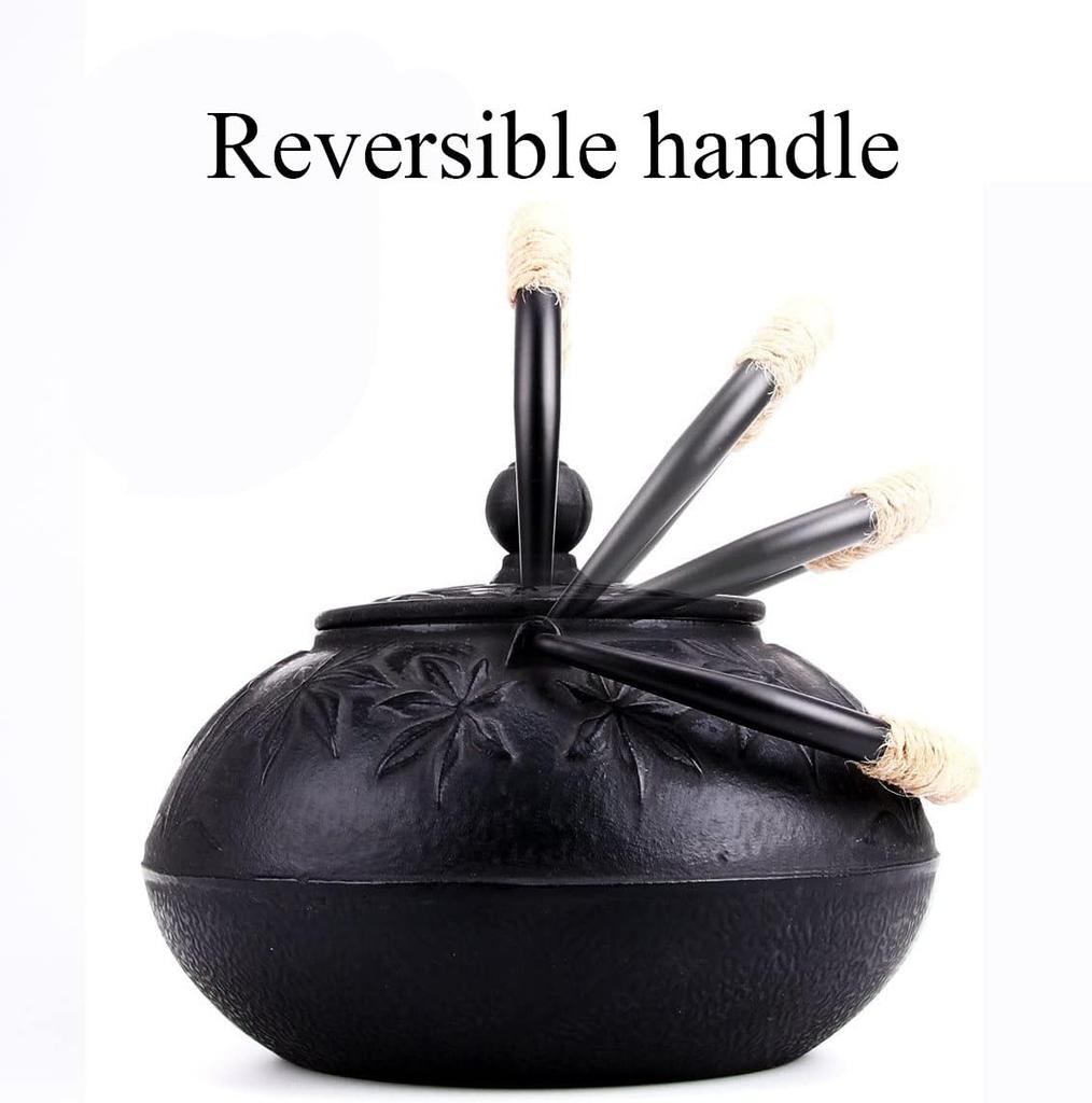 Iron Teapot, No Enamel, Iron Supplement, Teapot with Strainer, Induction Cooking, Direct Heat, Stylish, Gold Maple Leaf Design, 800ml