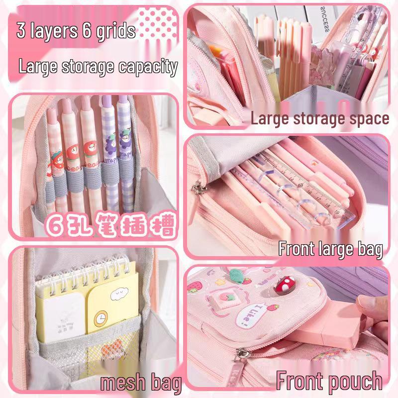 Three-Layer Backpack-Style Pencil Case for Girls: Large Capacity, Cute Design, Perfect for Elementary Students (2024 Model)