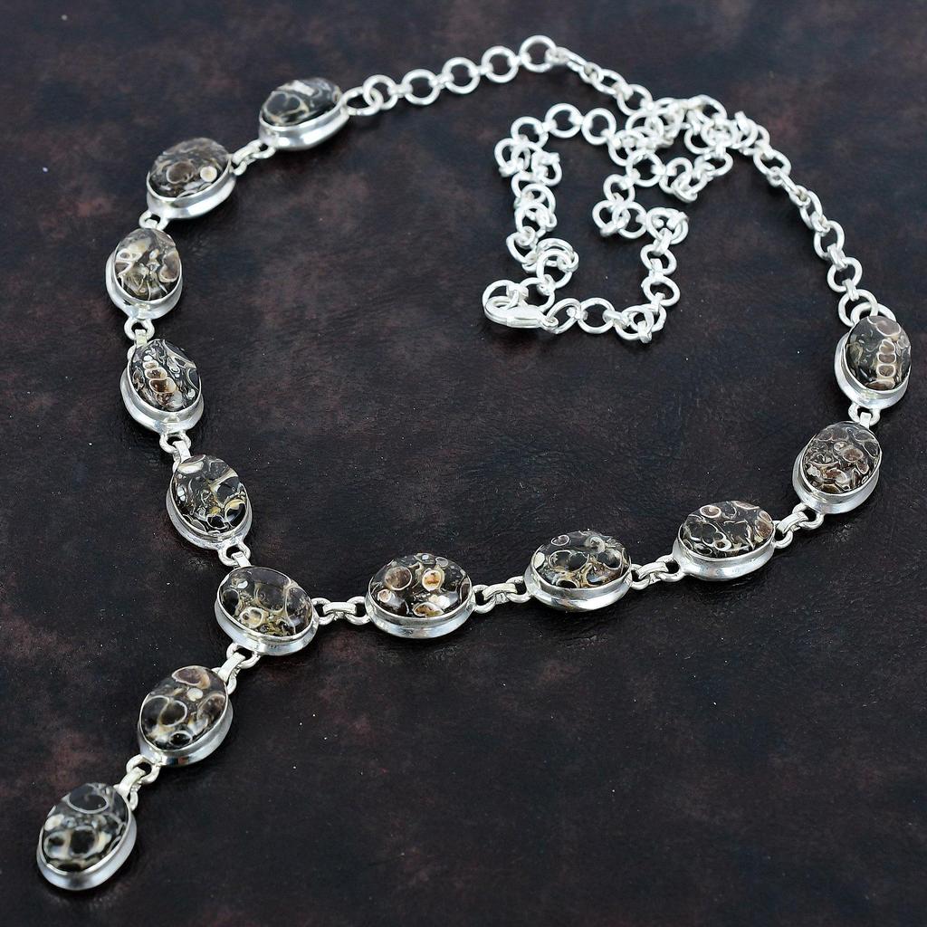 Turritella Agate Necklace 925 Sterling Silver Necklace Adjustable Chain Necklace Natural Gemstone Jewelry Handmade Necklace Engagement Gifts