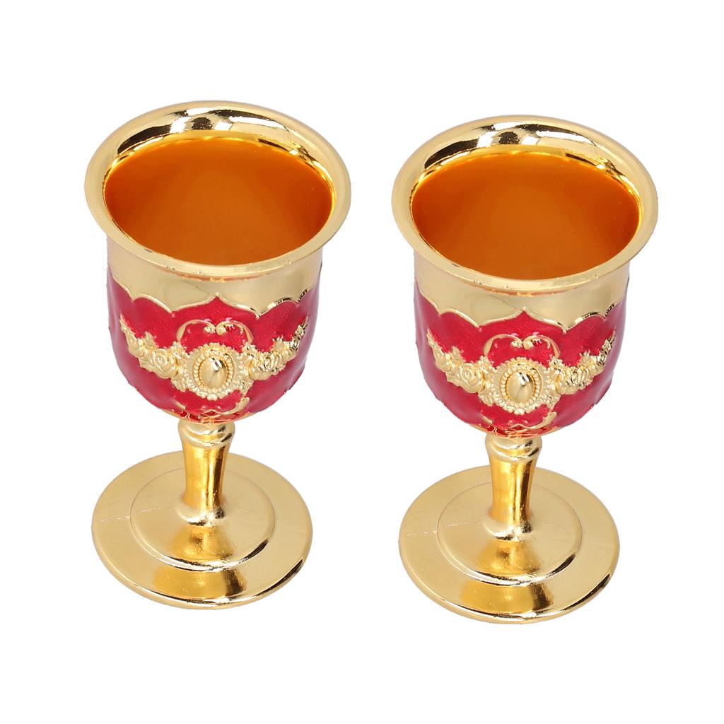 2pcs Metal Goblets Exquisite Painted Flower Pattern Vintage Court E Glass for Bar Drinkware Gift