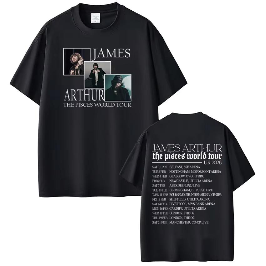 Rapper James Arthur Pisces World Tour 2026 Print Tshirt Men Women Hiphop Tshirt Casual pure Cotton Gothic Punk Tshirts