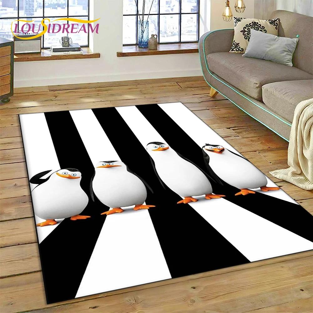 Roztomilý kreslený koberec s tučňáky z Madagaskaru pro obývací pokoj, ložnici, domácí dekoraci pohovky, koberec do dětského pokoje, protiskluzová podložka na podlahu, dárek
