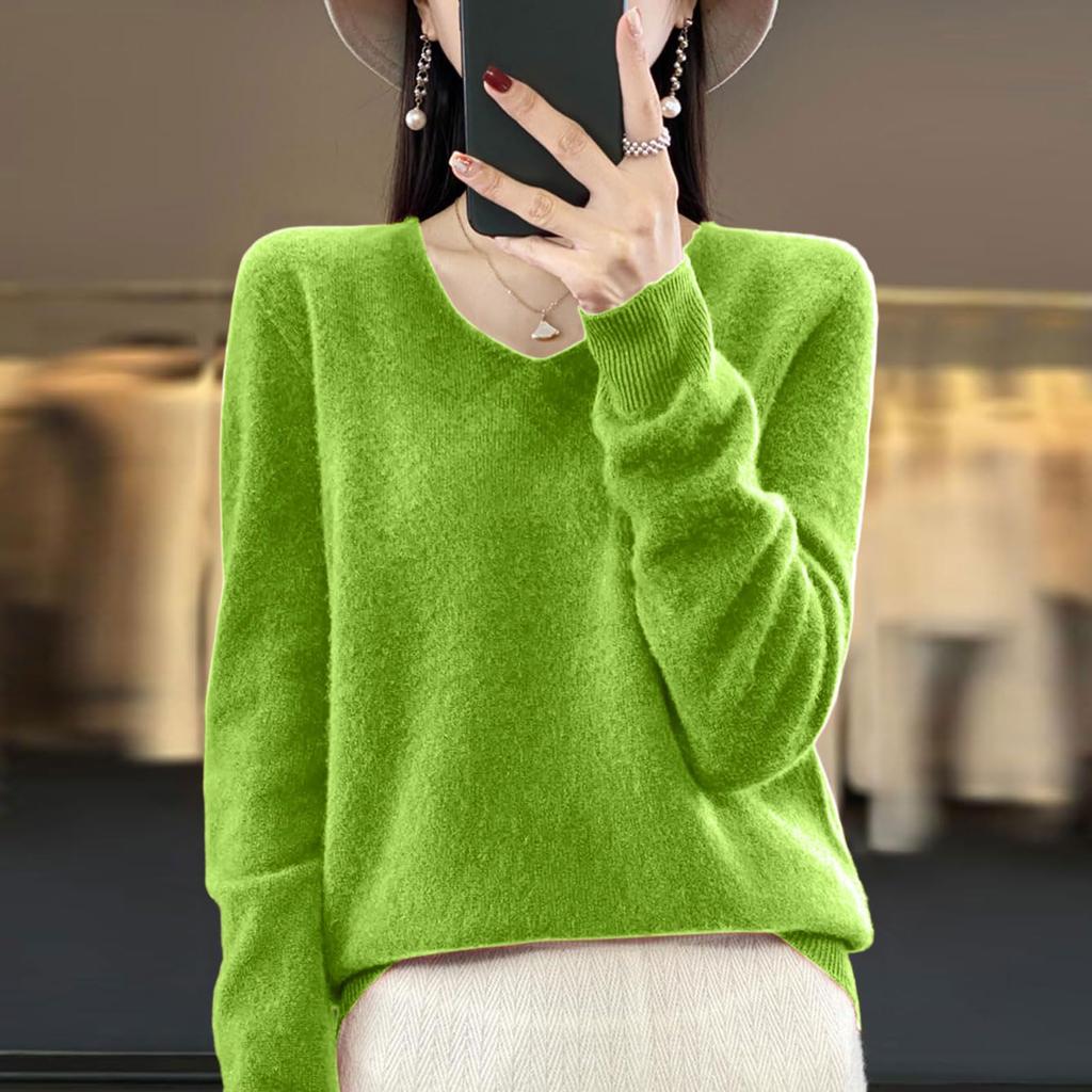 Women's Knit V-Neck Long-Sleeve Top Casual Comfort Long-Sleeve Blouse