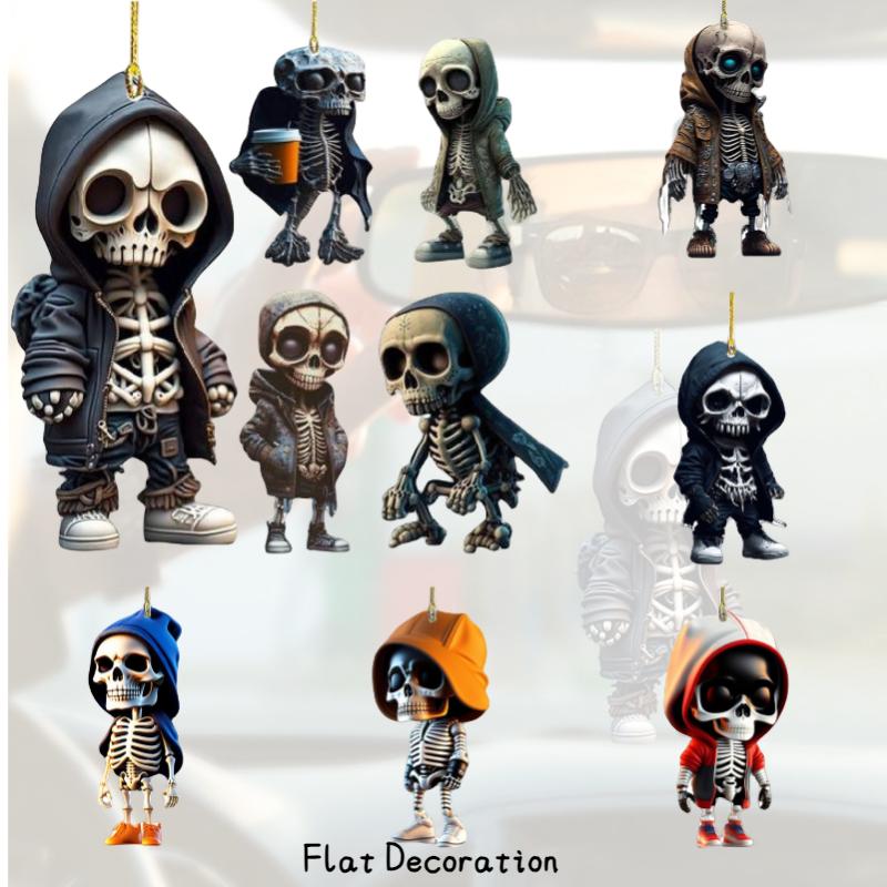 Flat Cartoon Skull Acrylic Car Hangings Halloween Tree Ornament Decorations Home
