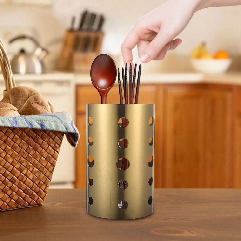 Stainless Steel Kitchen Cutlery Organizer Drainage Holes Utensil Container  Home