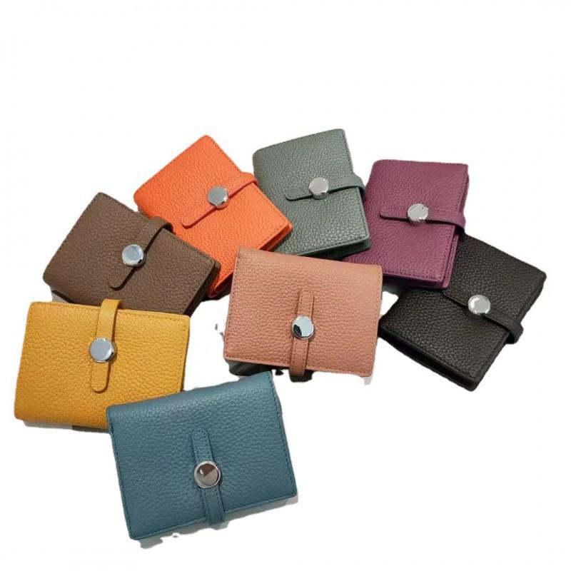 First-layer Cowhide Women's Folded Short Wallet Fashionable Authentic Leather Drawstring All-purpose Change Purse Thin Card Bag
