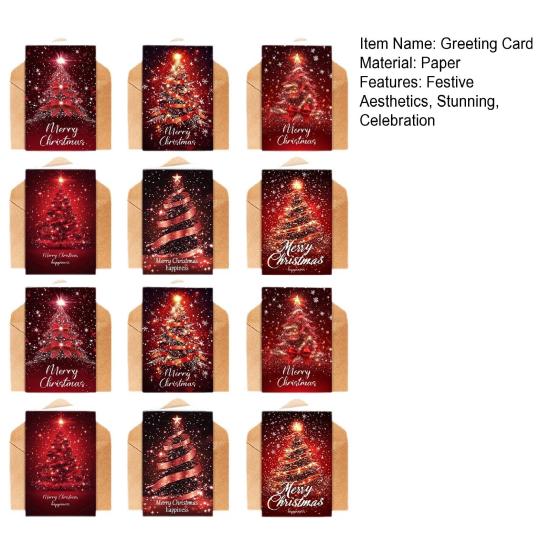 Christmas Greeting Cards for Relatives 6 Pcs Tree Cards, Merry Sparkly Festive Gift Holiday with Envelopes Winter, Xmas Party Supplies Winter Themed