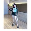 Girls' Swimwear Mid-Size Long-Sleeve Two-Piece Set—Polyester Color-Blocked Activewear for Sports Leisure and Hot Springs