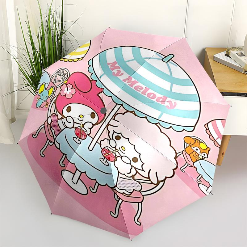 

1pc My Melody Automatic Opening/Closing Umbrella - Portable Three-Fold Design with 8-Bone Iron Frame for Outdoor Use, Perfect Gift for Fans, Travelers