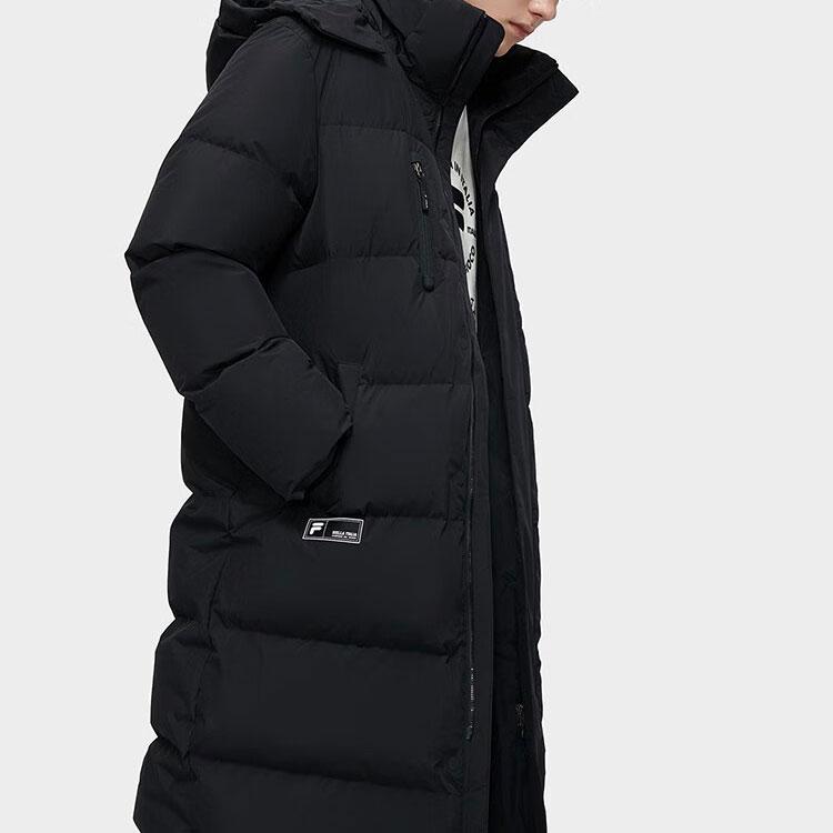 Fila Fusion Solid Color Zipper Hooded Long Warm Down Coat Men Coats Black T11M345903FBK