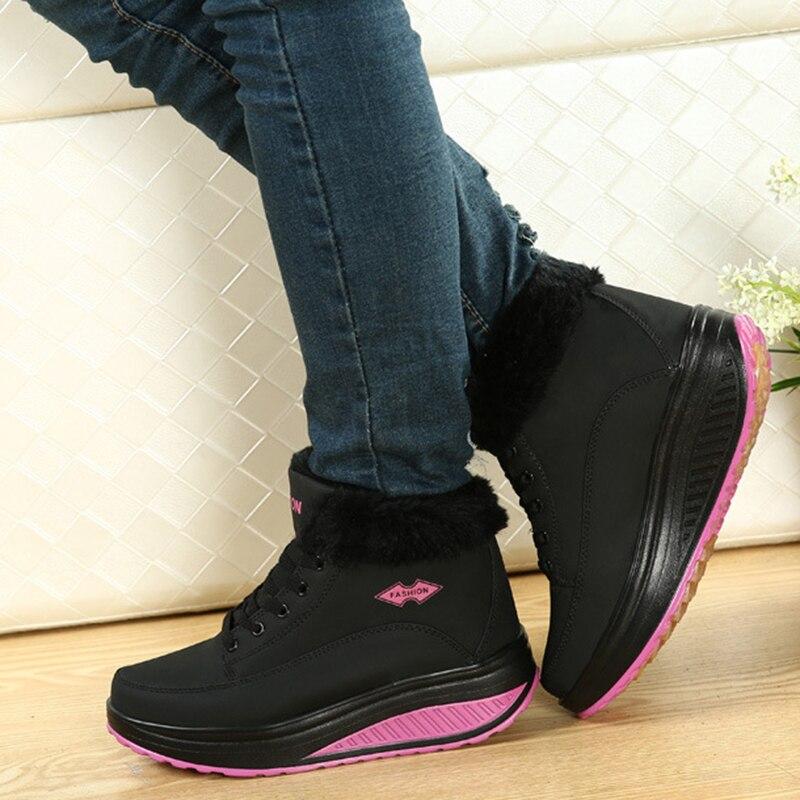 Rimocy Warm Short Plush Platform Snow Boots Women Winter Non Slip Wedges Ankle Boots Woman Lace Up Cotton Padded Shoes Creepers