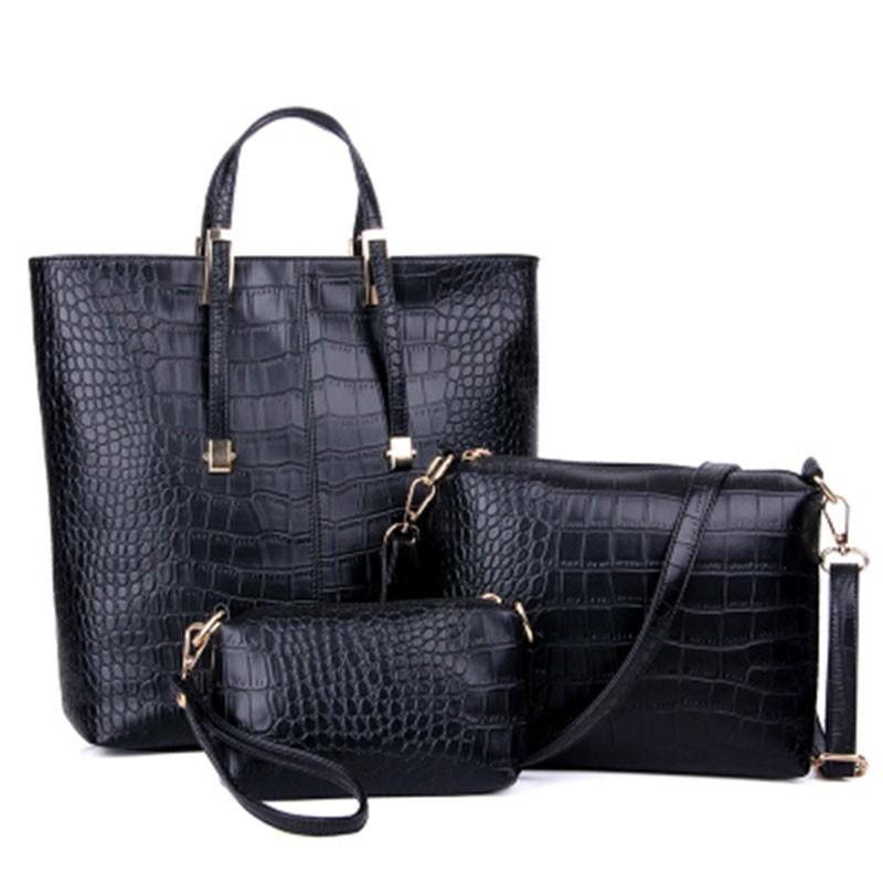 Crocodile pattern women's bag new trendy large-capacity handbag three-piece women's bag soft leather fashion shoulder oblique span bag